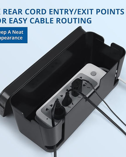 ZhiYo Cable Management Box Black, 2Pack Cord Organizer Box - Extra Large and Medium Size, Cord Hider Box to Conceal Power Strips on Desk or Floor, Made from Electrically Safe ABS Material
