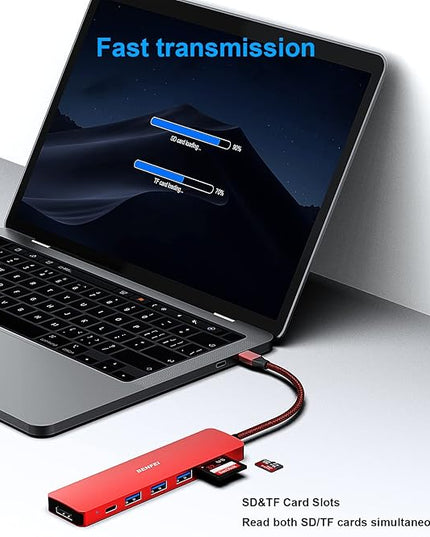 BENFEI USB C HUB 7-in-1, USB-C HUB Multiport Adapter with HDMI (4K @ 60Hz Certified)/100W Power Delivery/3*USB 3.0 5Gbps/SD/TF Card Reader (160MB/s) for iPhone 15 Pro/Max MacBook iPad Pro iMac S23