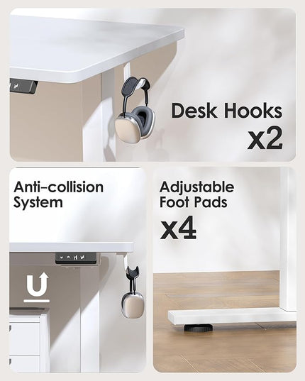 TIQLAB Height Adjustable Electric Standing Desk, 40 x 24 inch, Sit Stand Up Desk, Splice Board, Computer Home Office Desk, White Top