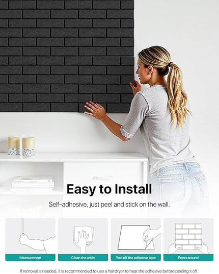 Soundproof Wall Panels Self-adhesive, Acoustic Panels 18 Pack Brick Wall Panels, High Density Sound Absorbing Panel for Walls, Office,Reccording Studio, Ceiling 12" X 12" X 0.4" Black