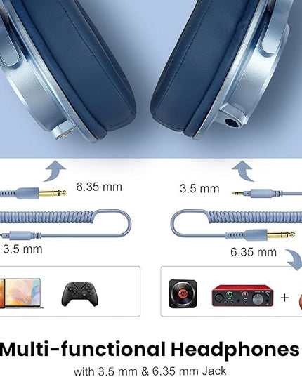 OneOdio A71 Hi-Res Studio Recording Headphones - Wired Over Ear Headphone with SharePort, Monitoring Mixing Foldable Headset with Stereo Sound, 3.5/6.35MM Jack for PC Computer DJ Guitar-Sky Blue