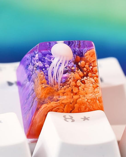 Jellyfish Artisan Keycap Fiery Lava Sea R1 SA Profile Custom Sea Creature Keycaps 1U ESC Handmade Gaming Sea Resin Key Cap Cherry MX Switch Compatible Mechanical Keyboard Jellyfish Lover Gift