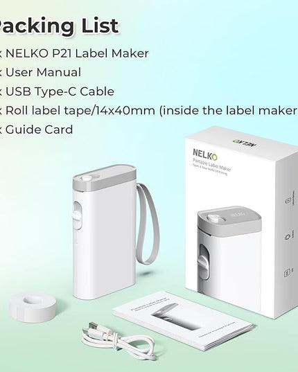 Nelko Label Maker Machine with Tape, P21 Bluetooth Label Printer, Wireless Mini Label Makers with Multiple Templates for School Office Home, White