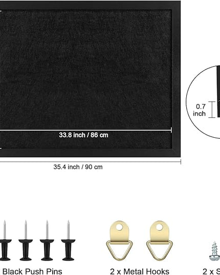 TORASO Cork Board Bulletin Board, 23.5" X 35.5" Cork Boards for Walls with Pins, Eye Bolts, gaskets, Screws, Pin Board for Office, School and Home (BK,60x90cm,2p