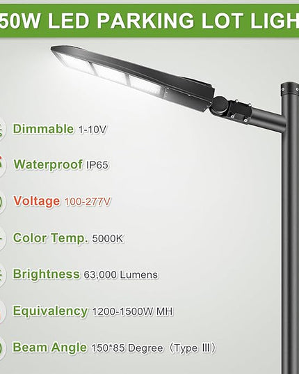 450W LED Parking Lot Lights, LED Street Area Lights, 20KV Surge Protector, 1-10V Dimmable, 1000-1500W MH Equiv LED Shoebox Lights, 63,000LM 5000K 100-277V DLC UL Certified