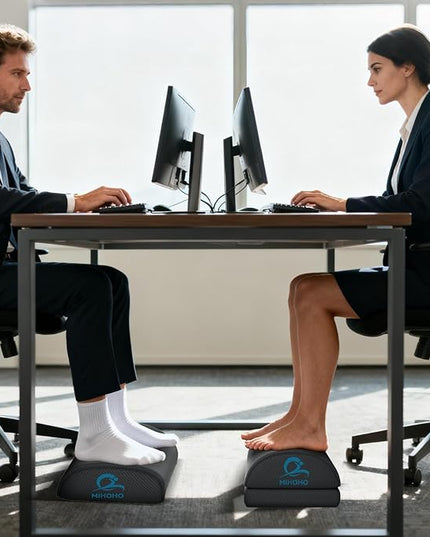 Foot Rest for Under Desk at Work, Adjustable Height Memory Foam Foot Stool with Washable Cover-Comfortable Footrest, Ergonomic Footrest for Under Desk, Office Chair (Black)
