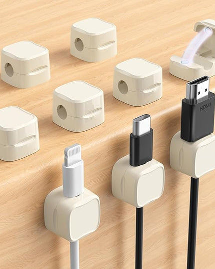 Magnetic Cable Clips, Adjustable Cord Holder Management, Adhesive Wire Keeper Organizer for Home Office Desk Phone PC Car Wall Desktop Nightstand Appliance (9-Pack Beige)
