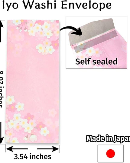 Japanese Cherry Blossom Stationery Paper and Envelopes Set, Made in Japan,15 Sheets, 8 Envelopes (Dark Pink), Elegant Washi Paper for Writing Crafts,Gift