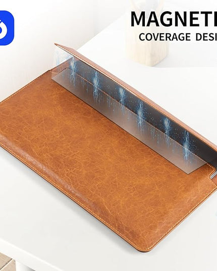 13 inch Genuine Leather Laptop Sleeve for MacBook Air 13 inch M4 M3 M2 M1 2025-2018 & MacBook Pro 13 inch M2 M1 2025-2016，Protective Case Cover with Magnetic Closure,Yellow Brown