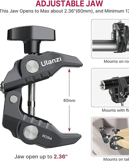 ULANZI Super Clamp Camera Clamp Mount Monitor 360° Ballhead Magic Arm Double Ball Head Adapter with 1/4"-20 & 3/8"-16 Thread ST-07 Phone Tripod Mount