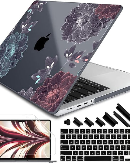 DONGKE Case for M5 MacBook Pro 14 inch 2025 2024-2021 M4 M3 M2 M1, Plastic Hard Shell Cover Compatible with A3434 A3112 A3401 A3185 A2992 A2779 A2442, Retina XDR Display & Touch ID, Dahlia Flowers