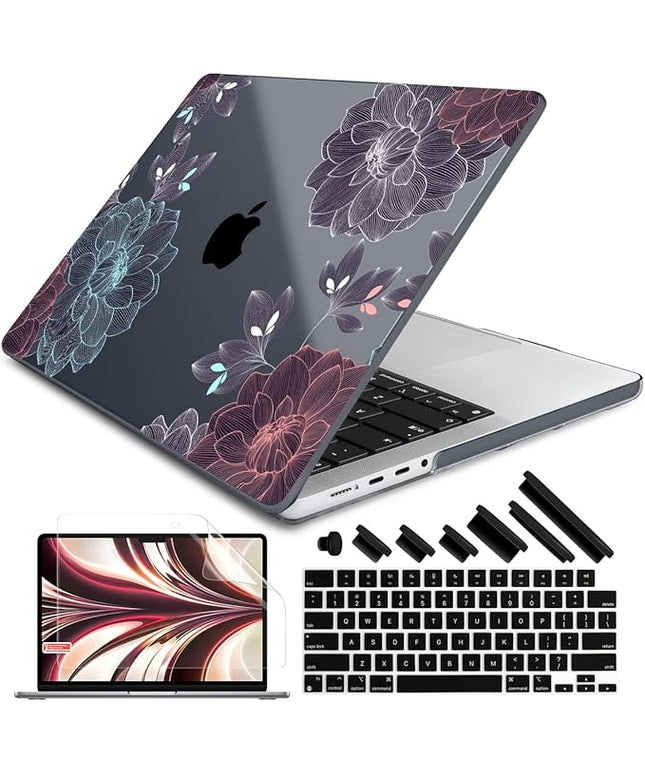 DONGKE Case for M5 MacBook Pro 14 inch 2025 2024-2021 M4 M3 M2 M1, Plastic Hard Shell Cover Compatible with A3434 A3112 A3401 A3185 A2992 A2779 A2442, Retina XDR Display & Touch ID, Dahlia Flowers