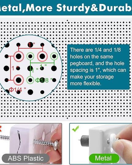 Pegboard Rack Garage Storage,Steel Pegboard Heavy Duty- 3 Pack 16-Inch X 24-Inch Metal Peg Board Tool Organization Panels (White)