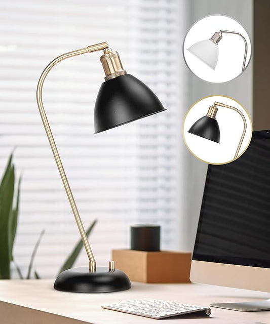 HarvestLand Halo Black and Brass Desk Lamp – Adjustable Desk Lamp with Metal, Industrial Table Lamp with Solid Base for Home Office, Bedside Table Lamps, Task Lamp, Reading lamp, Great Gifts