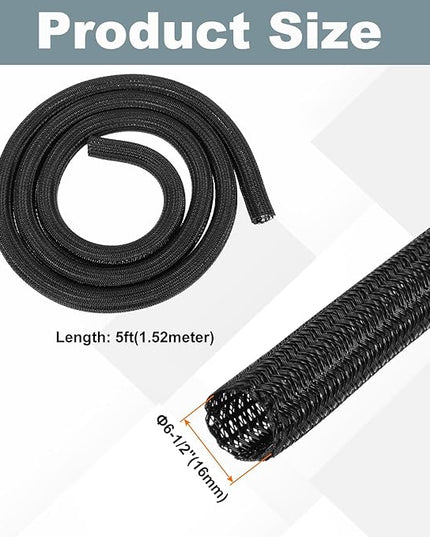 MECCANIXITY 3/5 Inch ID Split Loom Tubing 5ft Polyester Cord Protector Wire Cable Sleeve for USB Cable Power Cord, Black
