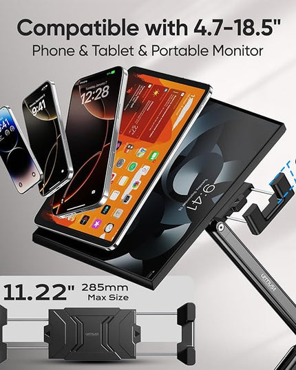 Urmust Portable Monitor Stand 15.6", iPad Stand for Desk, Portable Monitor Holder up to 18.5" Holds, Adjustable Desktop Tablet Arm Mount, Apple iPad Holder for Desk, for 4.7"-12.9" i Pad Pro/Air/Mini