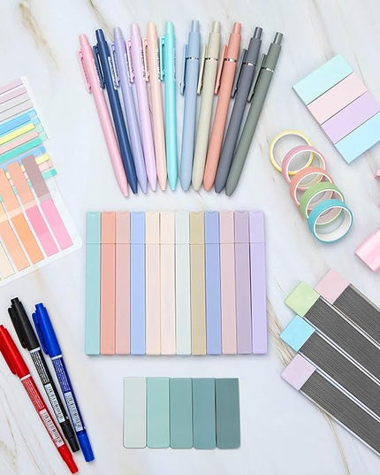 Sinload 60 Pcs Aesthetic Book Annotation Kit School Supplies Cute Pencil Case 12 Highlighter 5 Gel Pen 6 Mechanical Pencil 5 Magnetic Bookmark 1220 Pcs Sticky Note Tab Student Stationary(Light Green)