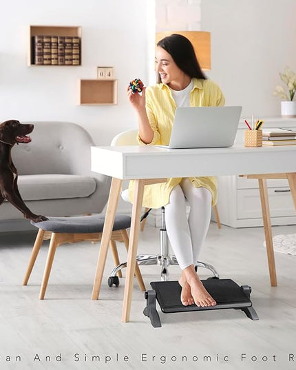 EHO Ottoman, Ergonomic Foot Rest for Under Desk, Adjustable Height and Angle, Rubber Platform, Anti-Slip, Ankle Support, Detachable Washable Cushion, Back and Leg Pain Relief, 21.6"L x 11.4"W, Black