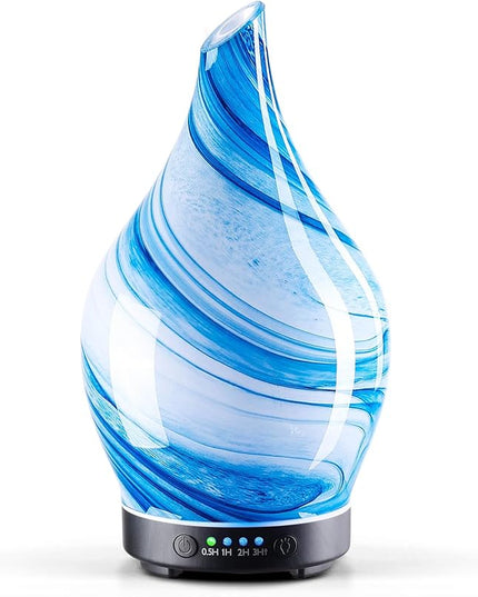 Porseme 150ml Essential Oil Diffuser Glass Color Changing Aroma Air Diffusers Aromatherapy Ultrasonic Cool Mist Humidifier 6 Running Hours Waterless Auto-Off for Sleeping Yoga Office Spa (Blue Ink)