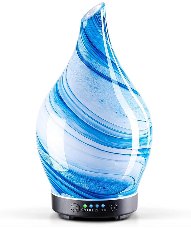 Porseme 150ml Essential Oil Diffuser Glass Color Changing Aroma Air Diffusers Aromatherapy Ultrasonic Cool Mist Humidifier 6 Running Hours Waterless Auto-Off for Sleeping Yoga Office Spa (Blue Ink)
