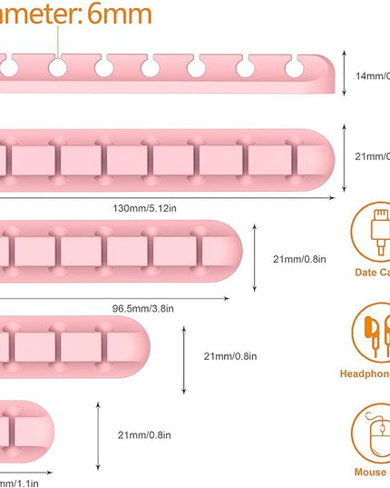 Cord Holder Cable Organizer Clips – Self Adhesive Cord Organizer for Desk, Car, Nightstands, Office, Pink Silicone Cord Keeper Cable Clips Wire Holders for Charger Cords (7-5-3-1-1 Slots)