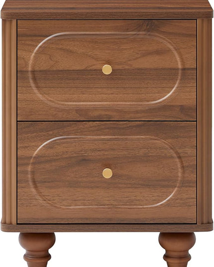 ORRD 2 Drawer Fluted Mini Small Dresser for Bedroom Set of 2, Mid Century Modern Nightstand Bedside End Table, Wood Storage Dresser Organizer for Bedroom Living Room, Walnut