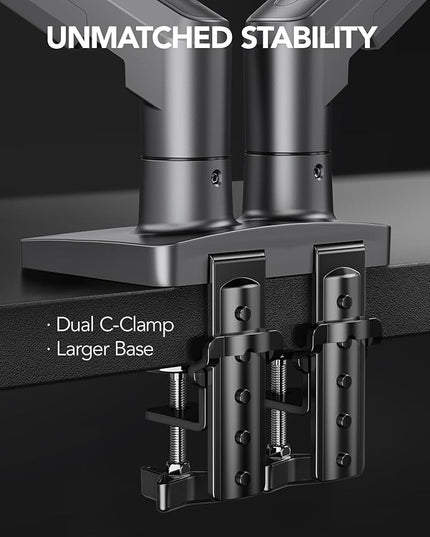HUANUO Dual Monitor Stand, Fully Adjustable Monitor Desk Mount for 13–32″ Computer Screens, Full Motion VESA 75x75/100x100 with C-Clamp & Grommet Base, Each Arm Holds 4.4 to 19.8 lbs -Grey