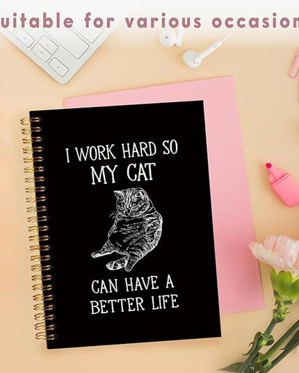 Lacama Cat Lover Gifts Funny Cat Journal Notebooks, Gifts for Cat Lovers,160 Pages, Office Humor Gifts, Black School Office Supplies, 5.5"x8.3"I Work Hard So My Cat Can Have A Better Life Notebook
