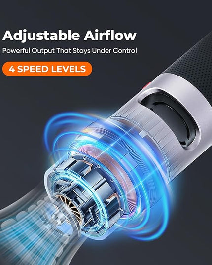 Electric Air Duster, High Power Cordless Air Blower to Replace Compressed Air, 110000RPM with 4 Adjustable Speed Levels, Metal Body with Silicone Grip for PC, Keyboard, Car & Light Outdoor Cleaning