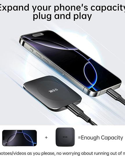 SSK External Drives 1TB,Portable SSD Speed up to 550MB/s Hard Drive Type C+USB A Fast Solid State Drives USB-3.2 GEN2 SSD-Drive USB-Data Storage for iPhone 15/Android/Windows/Mac/Xbox