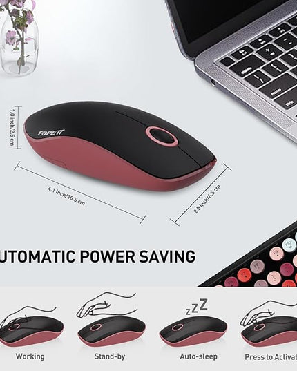 FOPETT 2.4GHz Wireless Keyboard and Mouse Set with Switch Button - Full-Size Keyboard - Compatible for Windows/Laptop/PC/Notebook/Smart TV and More - Black Colorful