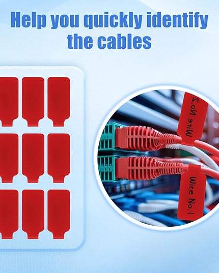 50 Pieces Cord Labels Self-Adhesive Nylon Cable Labels Tags Waterproof Wire Cable Tags or Electronics Office Computers Management and Identification (Red)