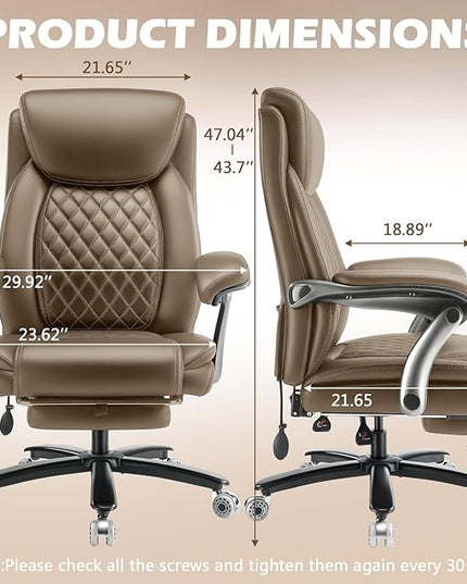 600LBS Reclining Heavy Duty Office Chair with Foot Rest, Big and Tall Office Chair with Pocket Spring Cushion, Large High Back with Adjustable Lumbar Support,Dual Rubber Wheel