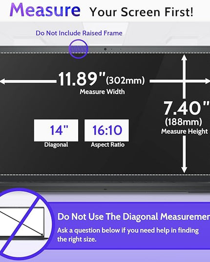 Peslv 14 Inch Laptop Privacy Screen Compatible with Lenovo Hp Dell Acer Asus Thinkpad Envy Xps Computer 16:10 Aspect, Removable Anti Glare Blue Light Filter Protector, 14inch Monitor Security Shield