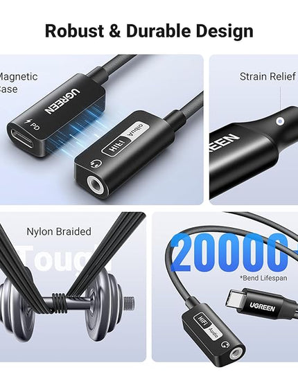 UGREEN Magnetic USB C to 3.5mm Audio Adapter and Charger 2 in 1 Hi-Res 32bit/384kHz Aux to USB C with PD 60W Fast Charging Dongle Cable for iPhone 17 Pro Max, Switch 2, Galaxy S25Ultra, iPad Pro