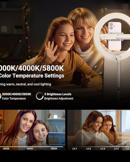 NEEWER Entry Level Version 10" 7W LED Ring Light with Stand/Phone Holder Mount/3 Color Modes, 69" Telescopic Selfie Ringlight, Lighting for iPhone Streaming Makeup Lash Studio Video Recording, N18