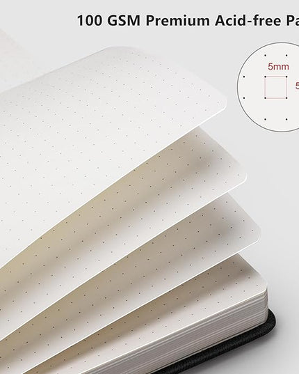 RETTACY Bullet Dotted Journal Notebook, 192 Pages, A5 Medium Size (5.7'' x 8.3''), Leather Hardcover, 100 GSM Thick Paper, for Bullet Journaling, Planning, Tracking (Rose Gold)