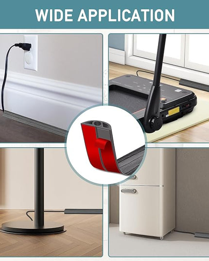 Floor Cord Cover Self Adhesive Cord Hider Floor Extension Cord Covers for Floor Power Cord Protector Cable Management Prevent Cable Trips Cable Cavity 0.32" W x 0.32" H (Deep Grey Wood, 3.3Ft)