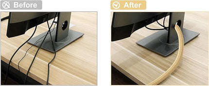 CrocSee 25ft - 1/2 inch Braided Cable Management Sleeve Cord Protector - Self-Wrapping Split Wire Loom for TV/Computer/Home Theater/Engine Bay - Beige