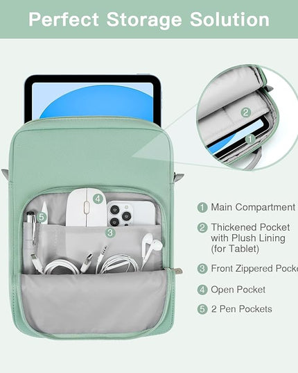 MoKo 9-11 Inch Tablet Sleeve Bag Handle Carrying Case with Shoulder Strap Fits 11inch iPad Air M3, iPad A16 2025, Pro 11 inch, iPad 10/9/8/7th Gen, Tab S8/S9 11", Cyan