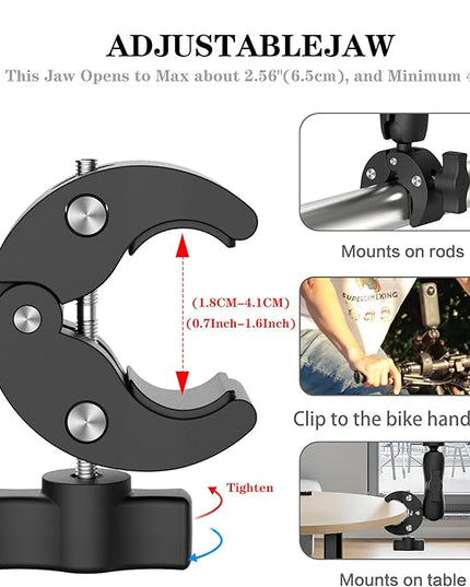 Taisioner Super Camera Clamp Mount 3.6" Socket Arm 360°Ball Head Magic Arm 1/4" Thread for Canon Nikon/Digital Camera/DSLR/Gopro/Insta360/LED Light(Gopro Adapter,Phone Holder)