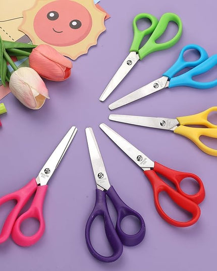 BURVAGY 12Pack 5.5" Safety Small School Kids Student Round Blunt Tip Craft Scissors Bulk, Stainless Steel Blades Comfort Grip Scissors for Kid Children Kindergarten Cutting Paper