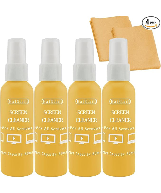 4-Pack Eye Glass Lens Screen Cleaning Kit - Safe for All Screens Including Laptop, Computer, PC, Monitor, Phone, iPhone, Tablet, iPad Smart TV, Car Display and Eyeglasses - Orange