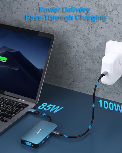 BENFEI USB C Docking Station, 8-in-1 USB C Hub with Triple Display Dual HDMI, VGA, 3*USB 3.0, 100W Power Delivery, 3.5mm AUX Audio Compatible with MacBook Pro, XPS and More