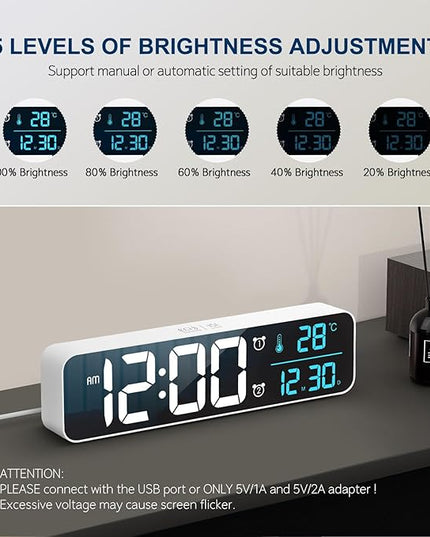 Hournor Digital Clock for Bedroom, Digital Wall Clock for Living Room Decor, Desk Table Clocks, Digital Clock Large Display, Bedroom Smart Alarm Clock for Office White Blue