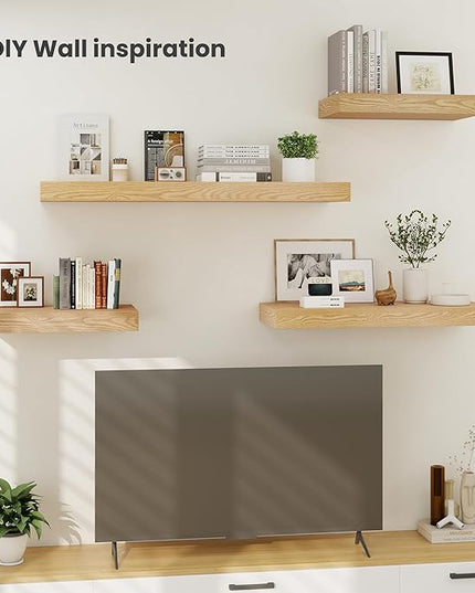 Heimlove 12 Inch Deep Floating Shelves, 48 x 12 inches Long Wall Shelf, Large Display Shelf & Storage Shelf, Rustic Wood Wall Shelves for Fireplace Mantel, Set of 2(Oak)
