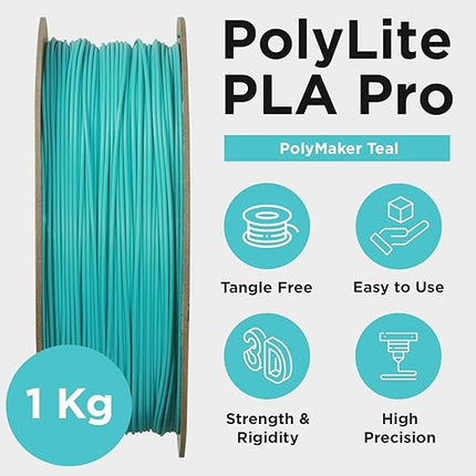 Polymaker PLA PRO Filament 1.75mm 1kg, Tough & High Rigidity Polymaker Teal 3D Printing Filament, PolyLite PLA PRO 3D Printer Filament 1.75mm, Print with Most 3D Printers