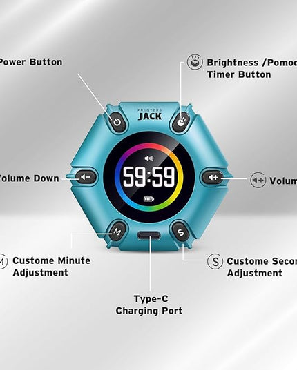 Pomodoro Timer, Magnetic Visual Timer with Flip Countdown, Silent & Alarm, Tools for Anyone, Cube Digital Timer for for Work, Kitchen Cooking, Study, 3/5/10/25/30/60min & Custom Countdown - Turquoise