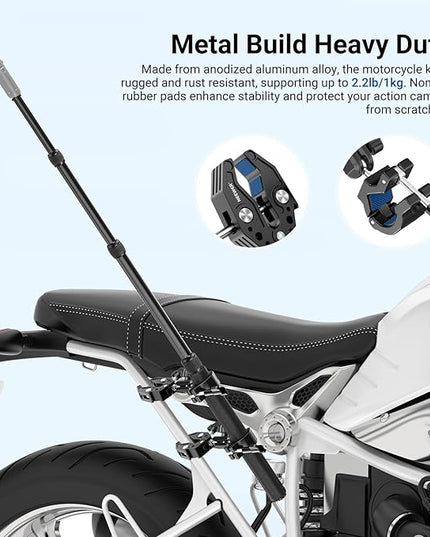 NEEWER Motorcycle Mount Accessories Kit Compatible with GoPro Insta360 DJI, Bike Tail Handlebar Invisible Selfie Stick Double Clamp Holder with Action Camera Adapter for POV Video Recording, GP-30