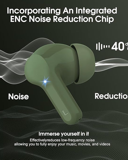 Wireless Earbuds, Bluetooth 5.4 Headphones HiFi Stereo, Bluetooth Earbuds with ENC Noise Cancelling Mic, IP7 Waterproof in Ear Earphones, 48H, LED Display Ear buds for Pad Workout Sports, Retro Green
